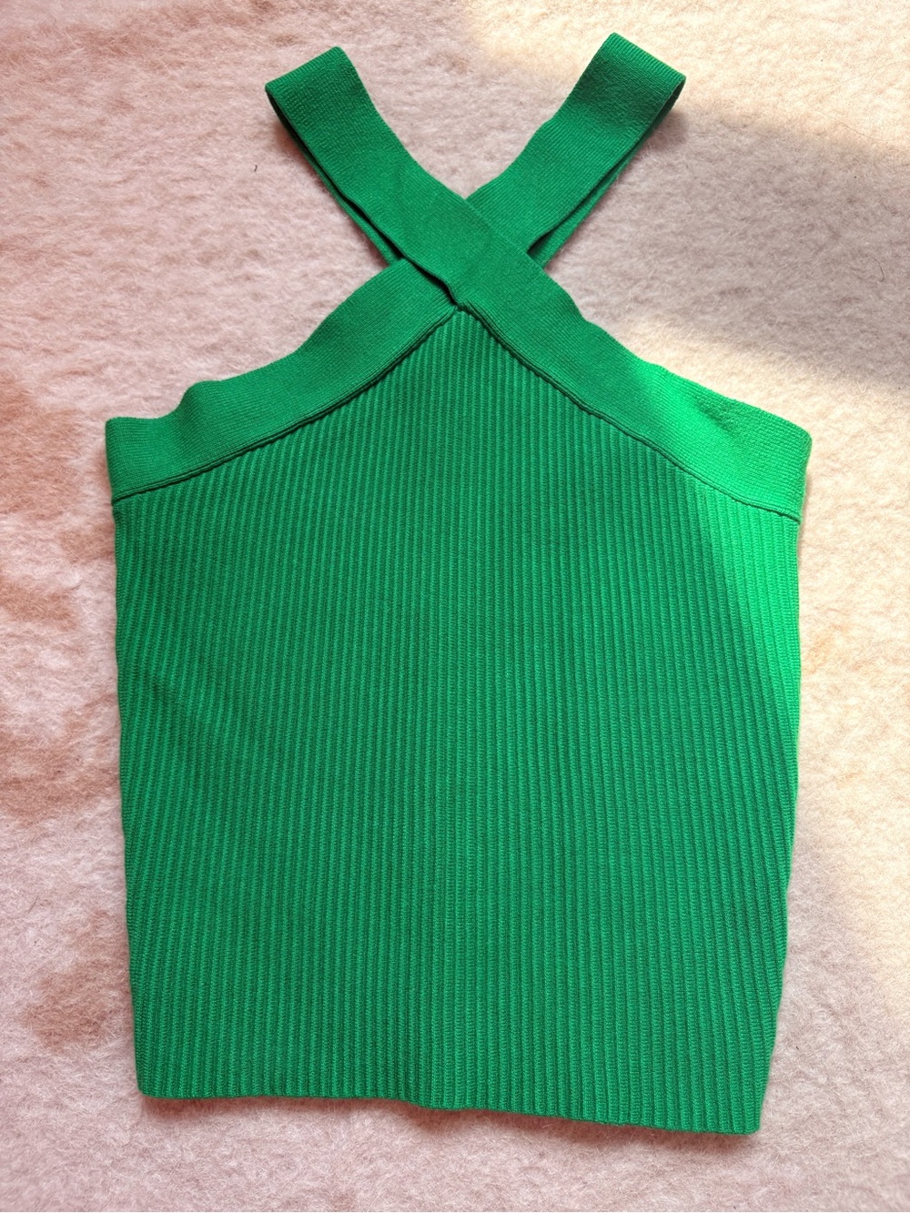 House of Harlow 1960 Green Ribbed Cross Neck Tank